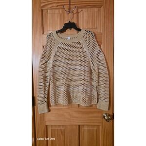 Old Navy Seaside Cotton Mesh Open Knit Sweater Yellow Marled Large Pullover